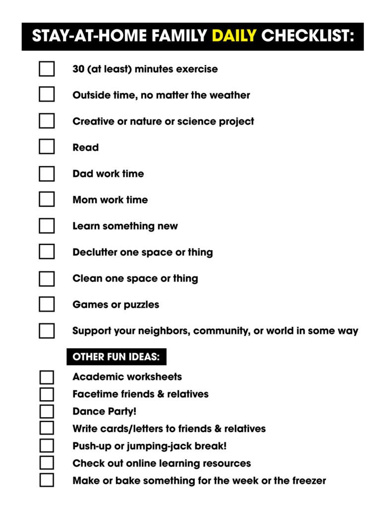 Stay-at-Home Family Checklist