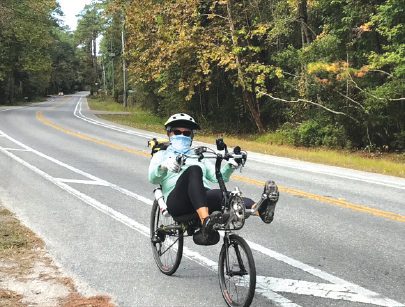 Linda Tacke rode a recumbent bike