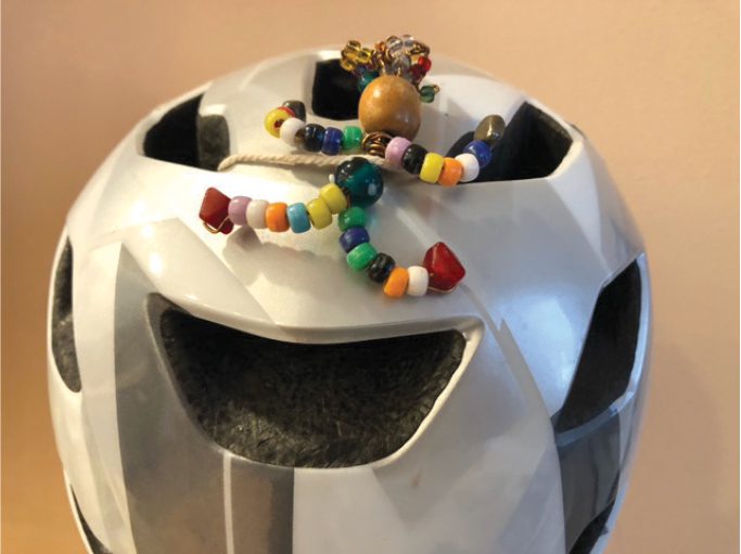 Linda Tacke carried a reminder of her loved ones on her helmet